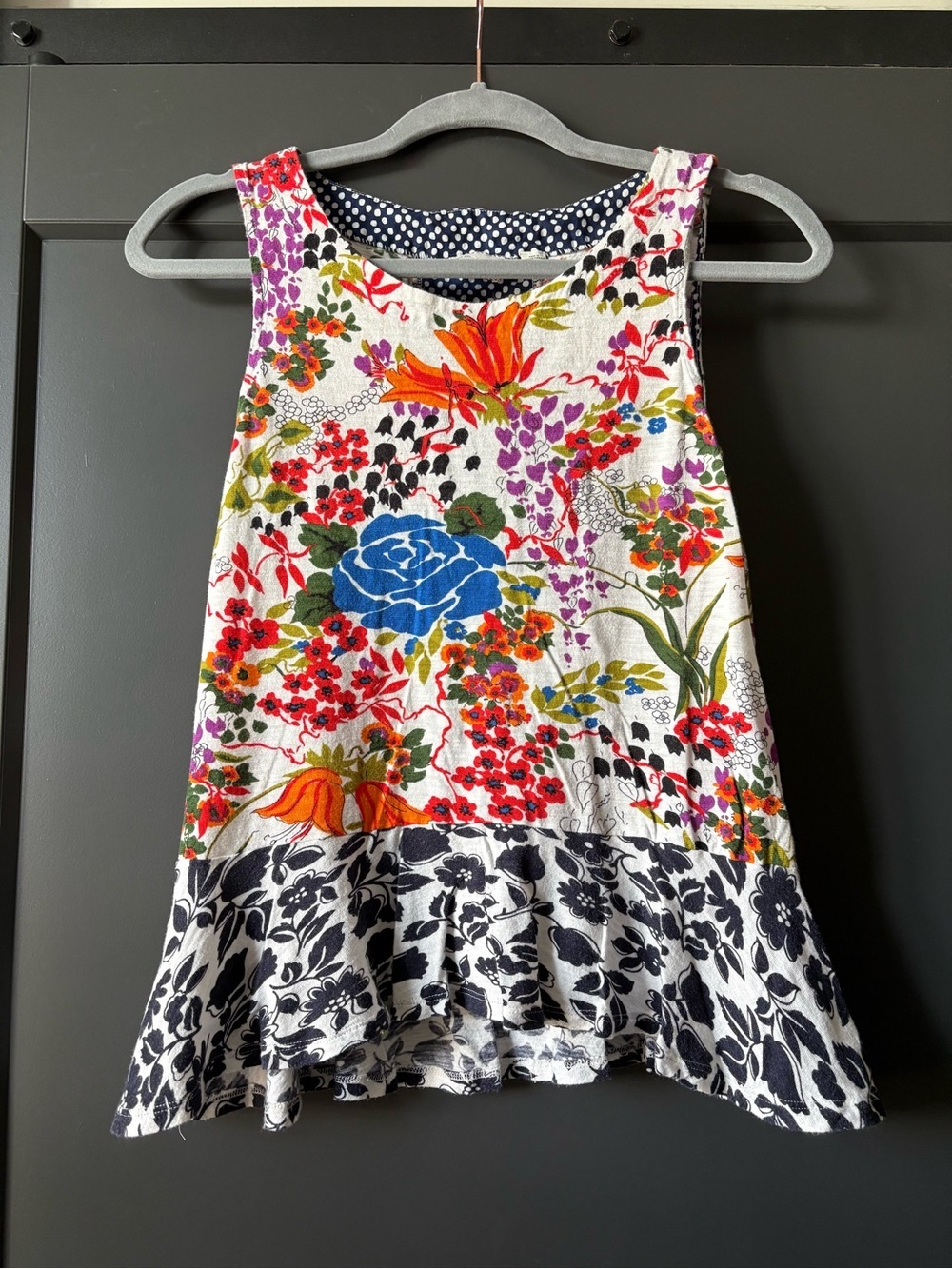 Anthropologie Postmark Floral Peplum Tank Top - Navy, White, Orange, Red, Green